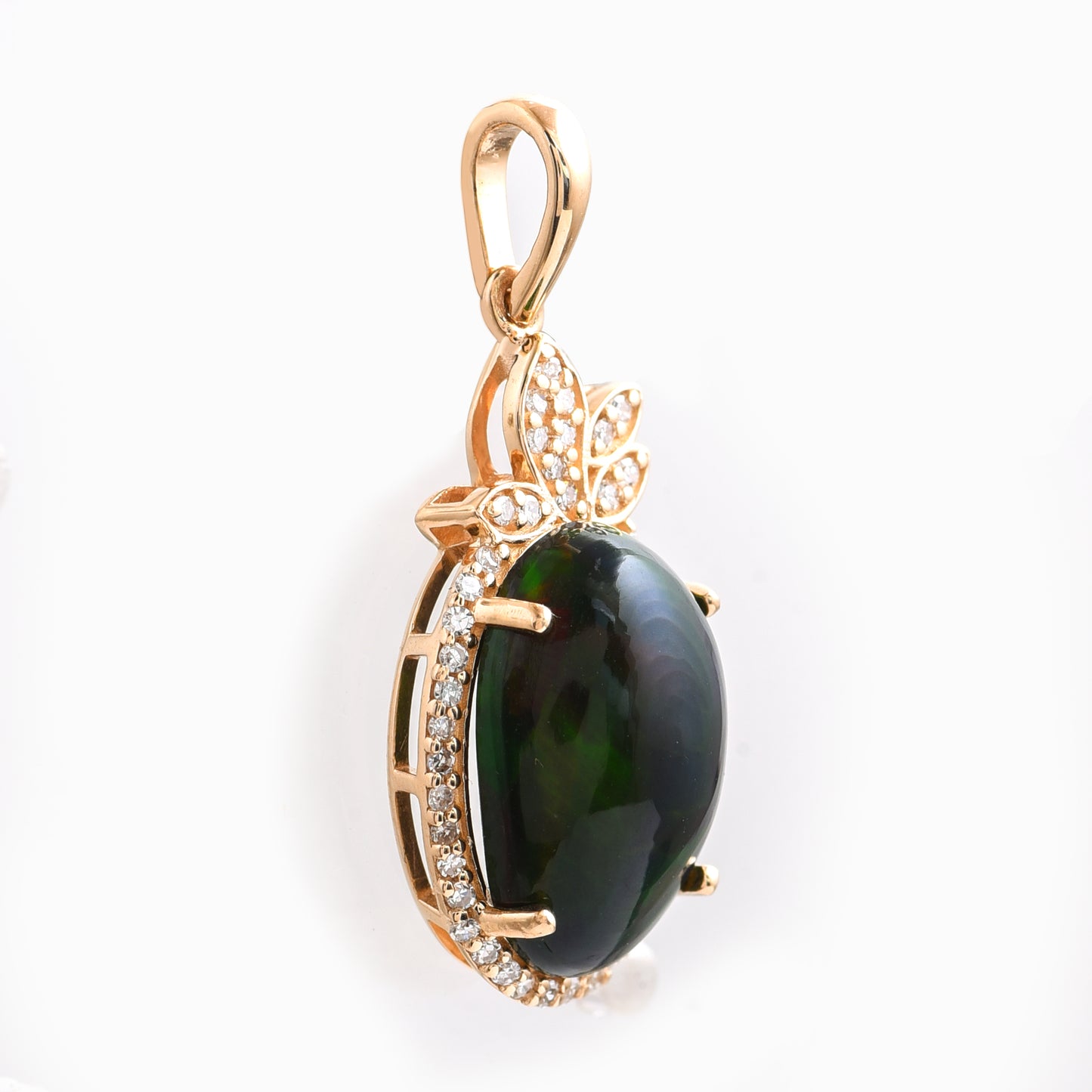 2.80 Ct Oval Cabochon Cut Natural Black Opal 14K Gold Pendant