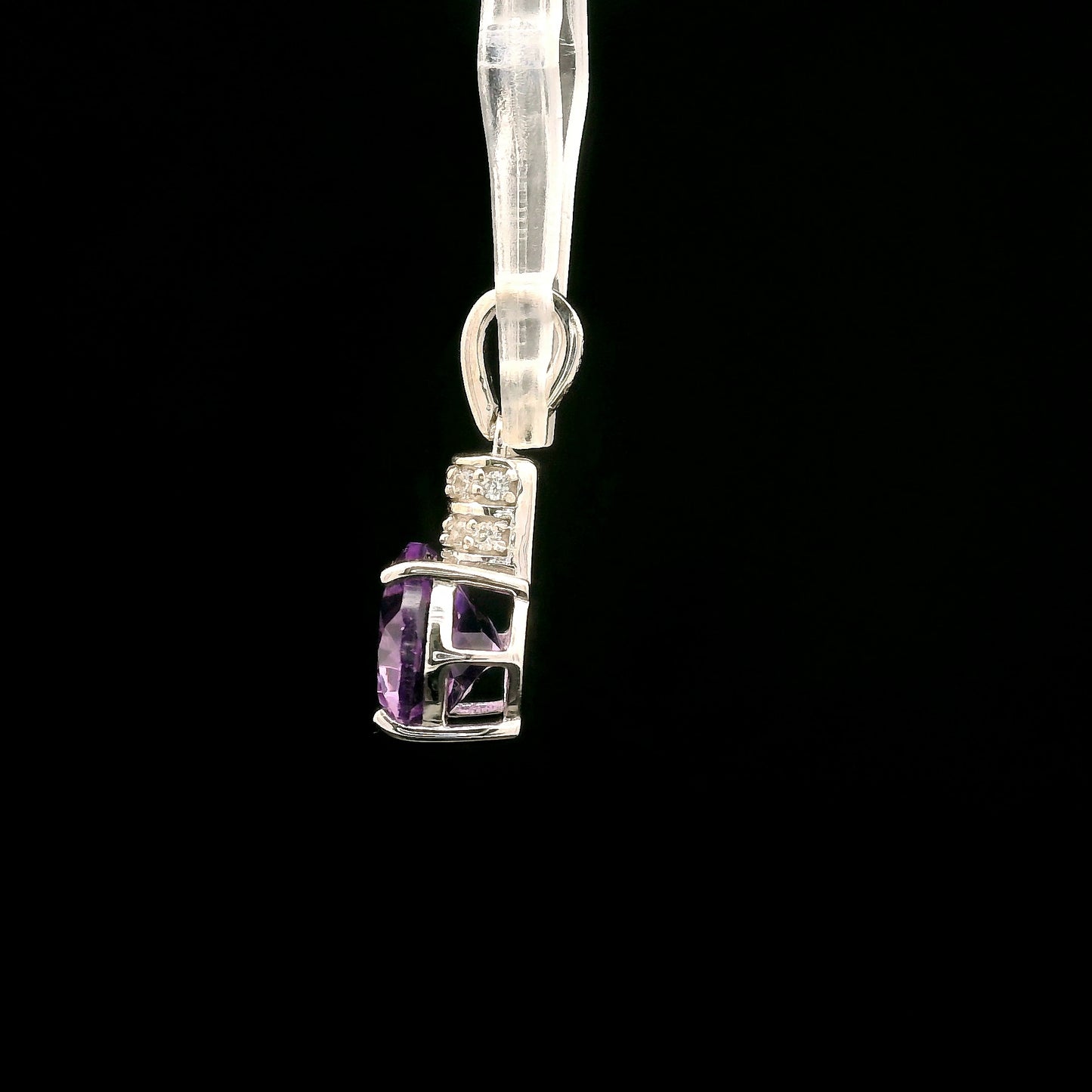 2.53 Ct Oval Amethyst, White Zircon 925 Sterling Silver Pendant