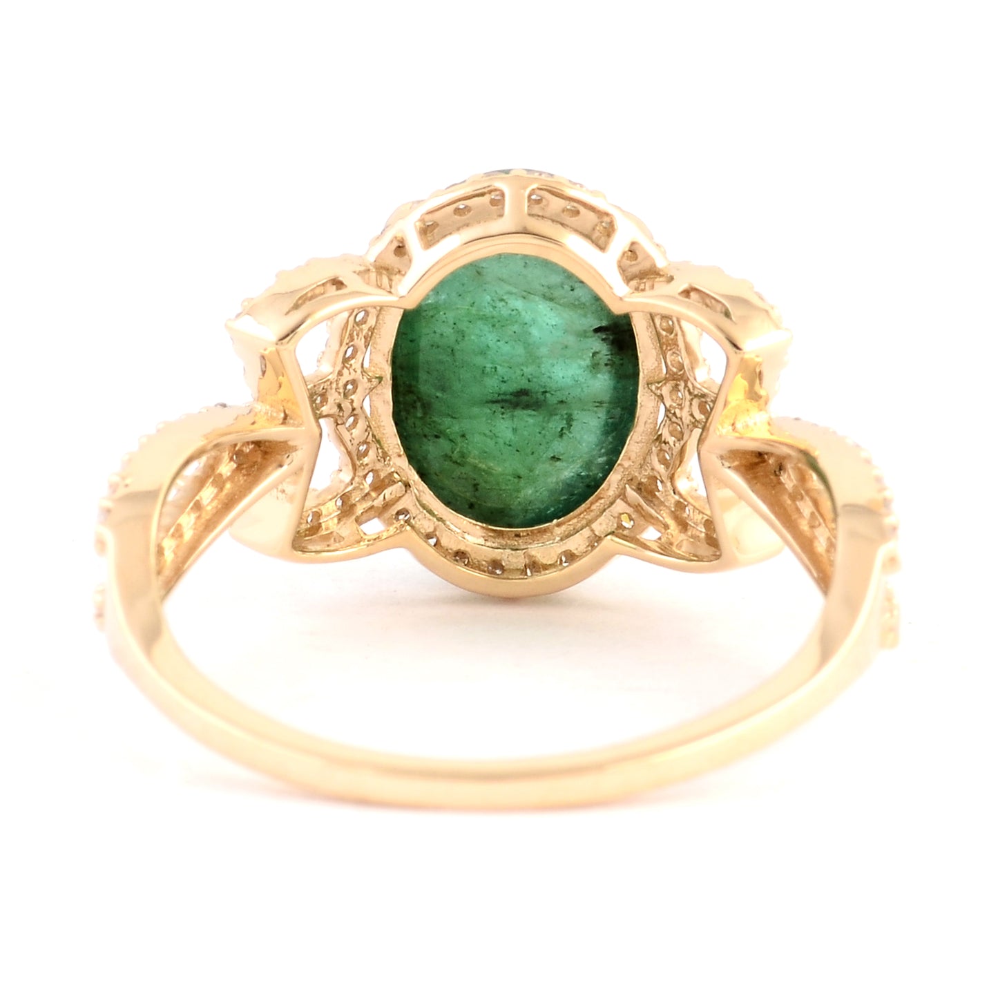 3.45 Ct Oval Cabochon Natural Beryl Emerald 14K Gold Ring