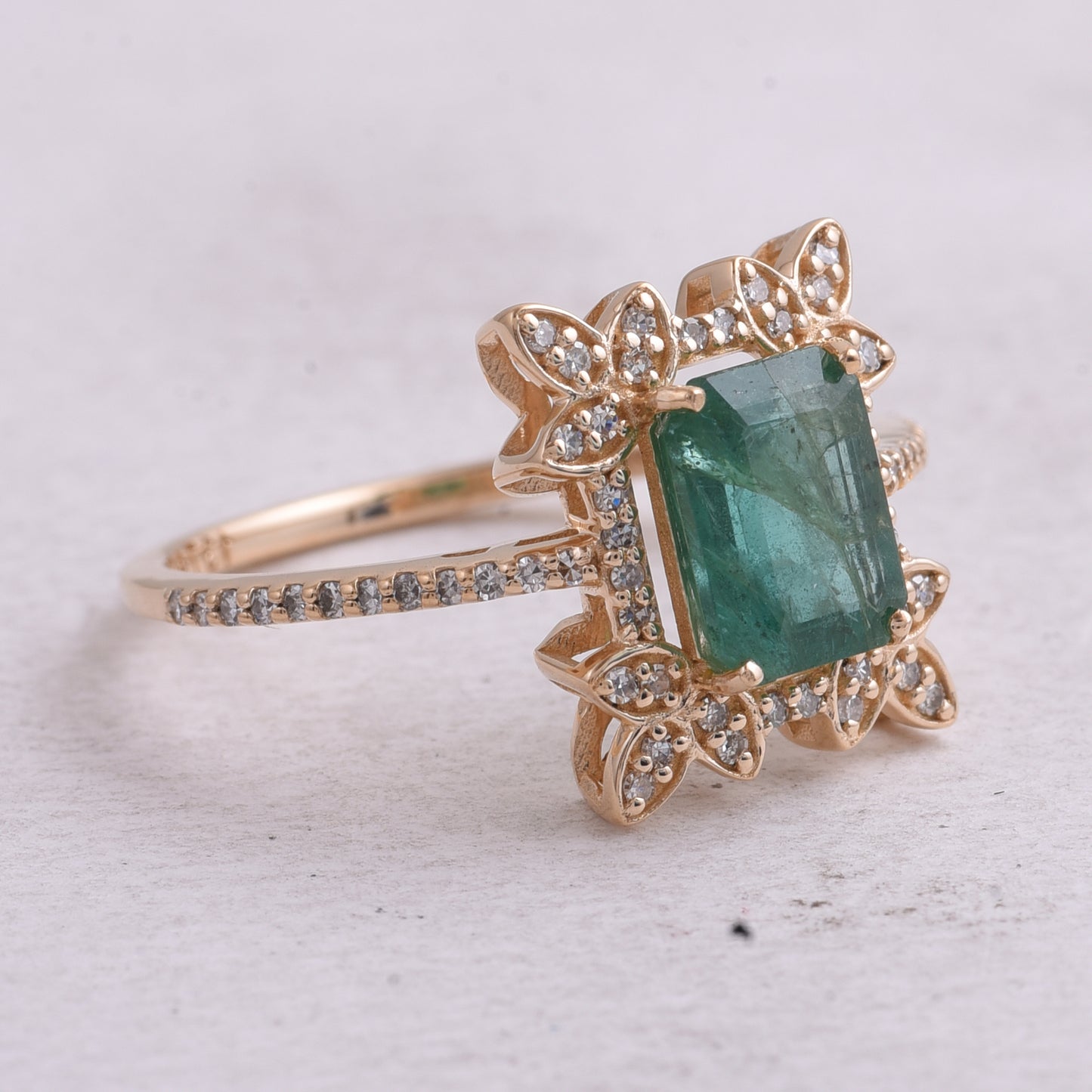1.46 Ct Octagon Step Cut Natural Emerald 14K Gold Ring