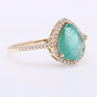 1.83 Ct Pear Mixed Cut Natural Emerald 14K Gold Ring