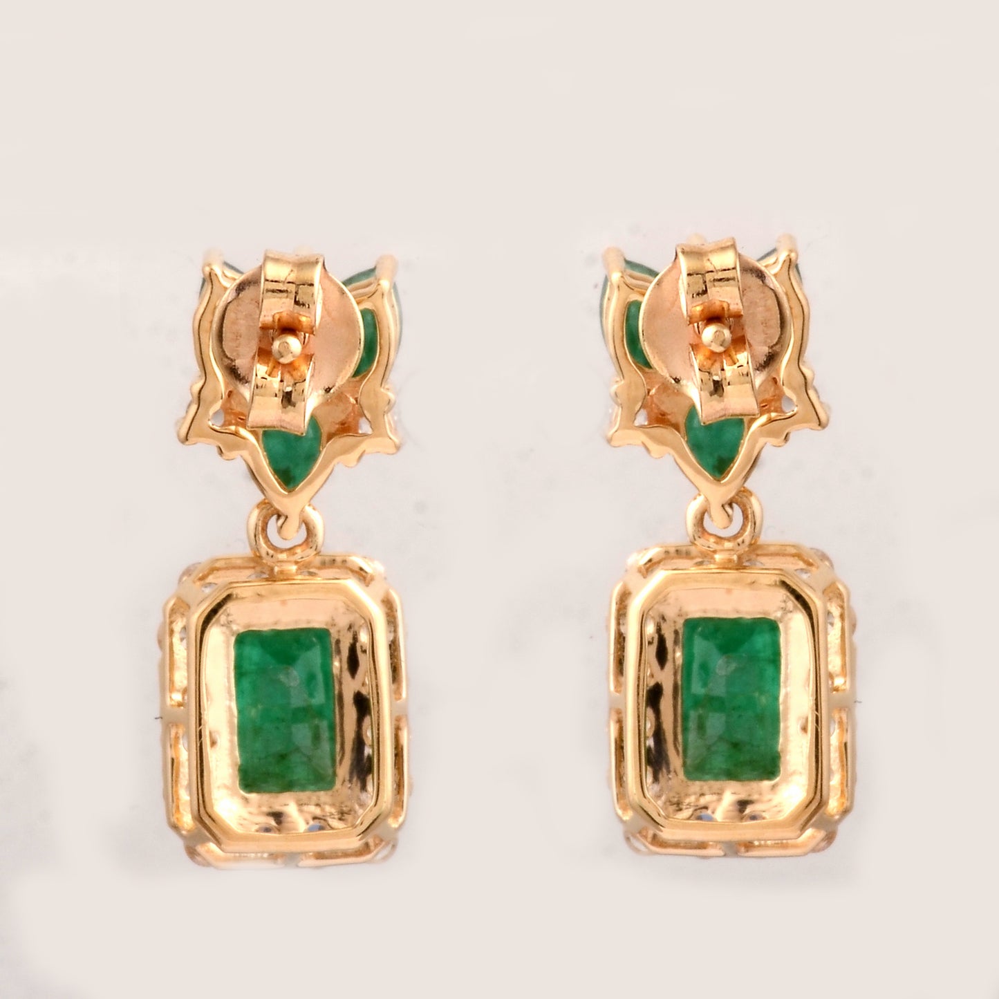 2.22 Ct Octagon Emerald 14K Gold Earrings
