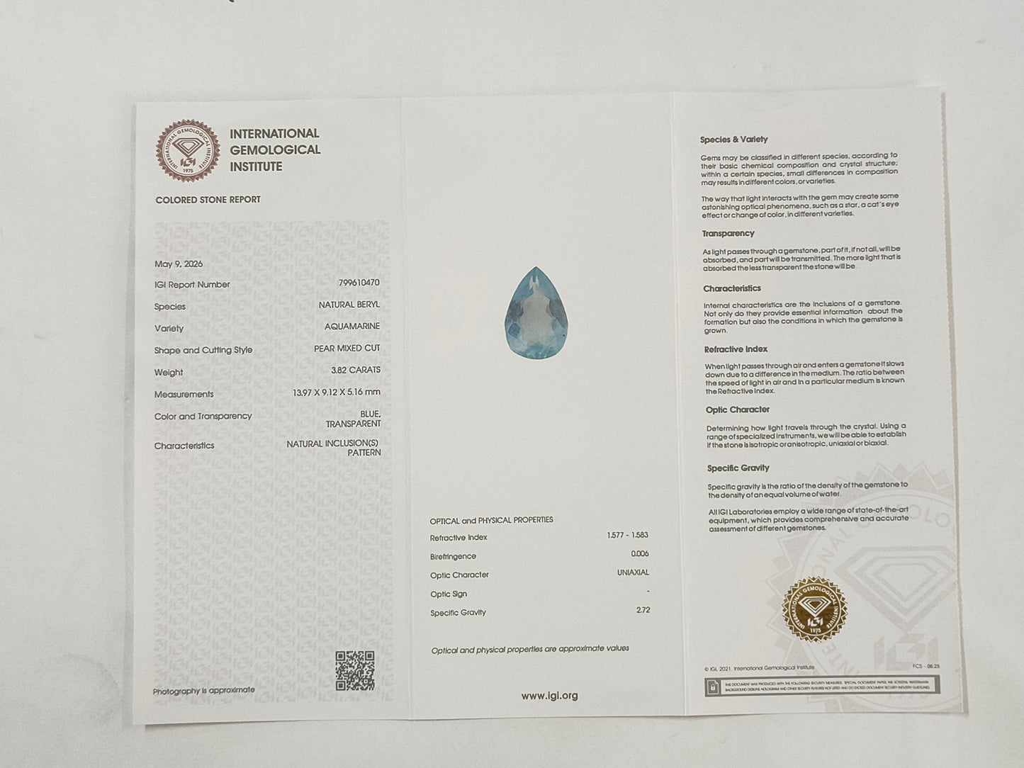 3.82 Natural Beryl Aquamarine Pear Mixed Cut Gemstone