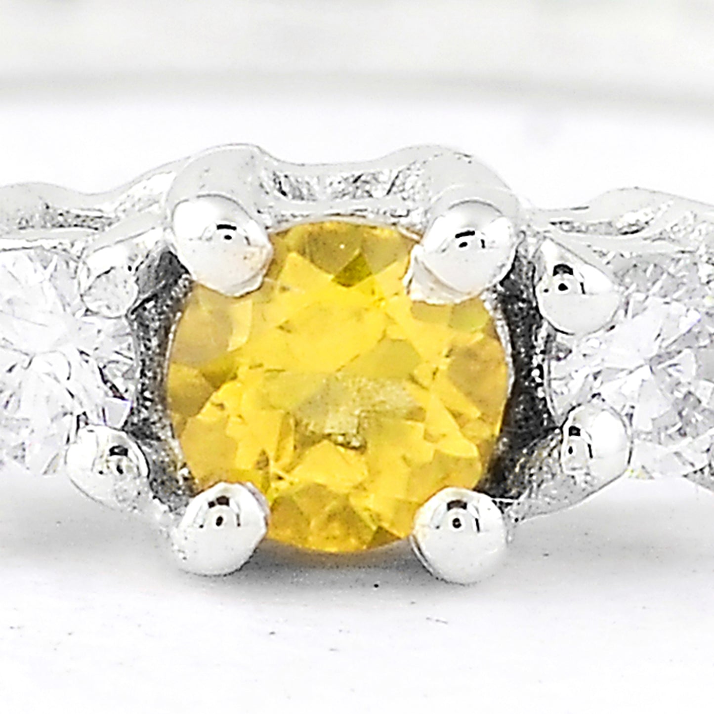 0.22 Ct Round Citrine, Cubic Zirconia, 925 Sterling Silver Ring