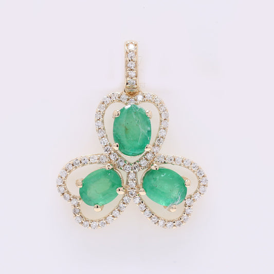 1.65 Ct Oval Mixed Cut Natural Emerald 14K Gold Pendant