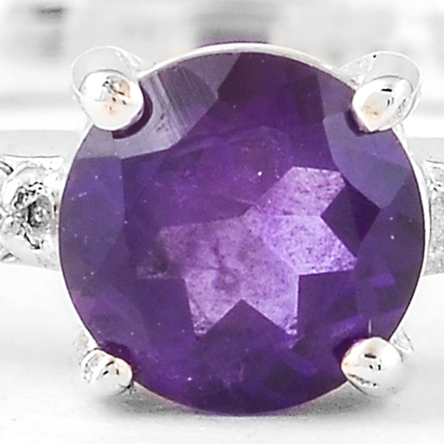 0.75 Ct Round Amethyst, Cubic Zirconia, 925 Sterling Silver Ring