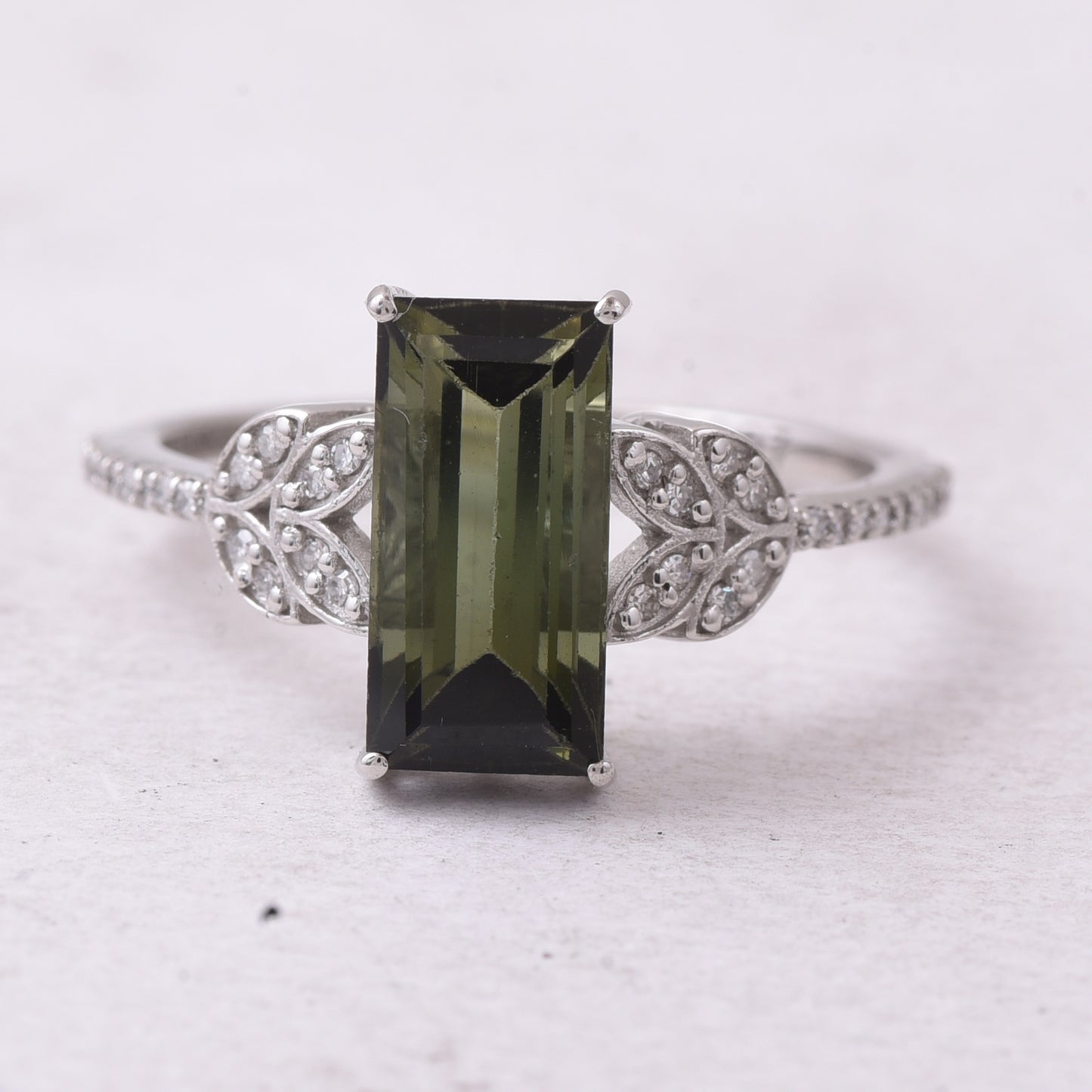 2.72 Ct Rectangle Step Cut Natural Green Tourmaline 950 Platinum Ring