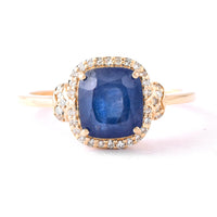 3.01 Ct Cushion Mixed Cut Natural Sapphire 14K Gold Ring
