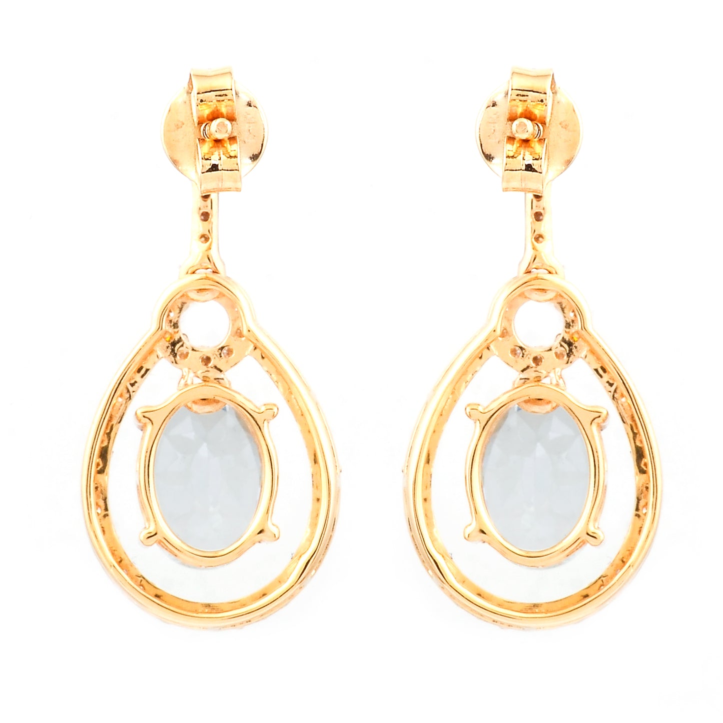 2.21 Ct Oval Mixed Cut Natural Aquamarine 14K Gold Earrings