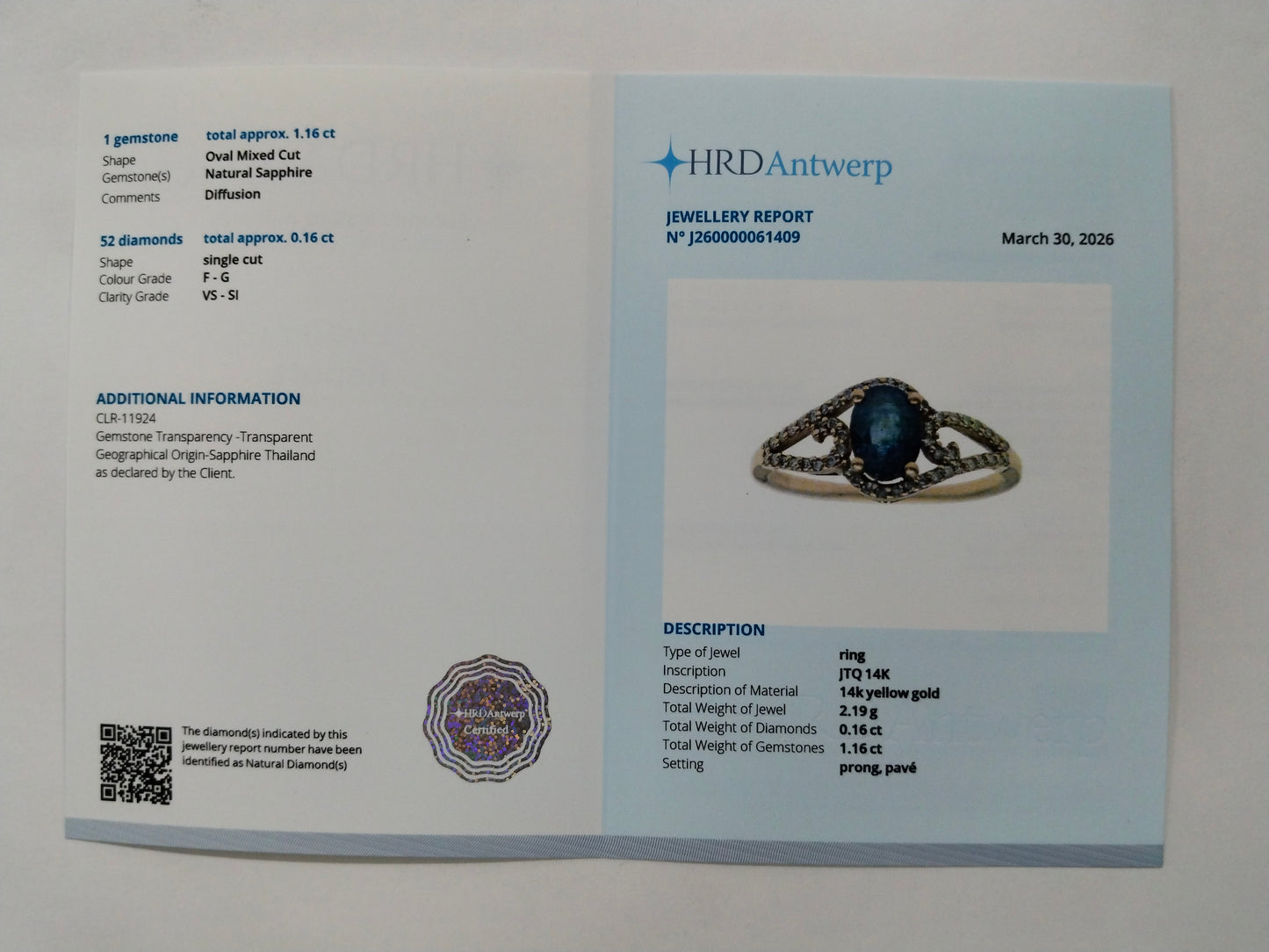 1.32 Ct Oval Mixed Cut Natural Sapphire 14K Gold Ring