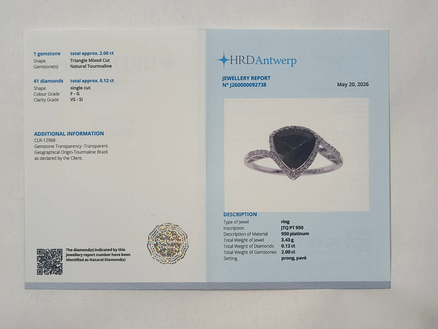 2.12 Ct Trillion Tourmaline 950 Platinum Ring