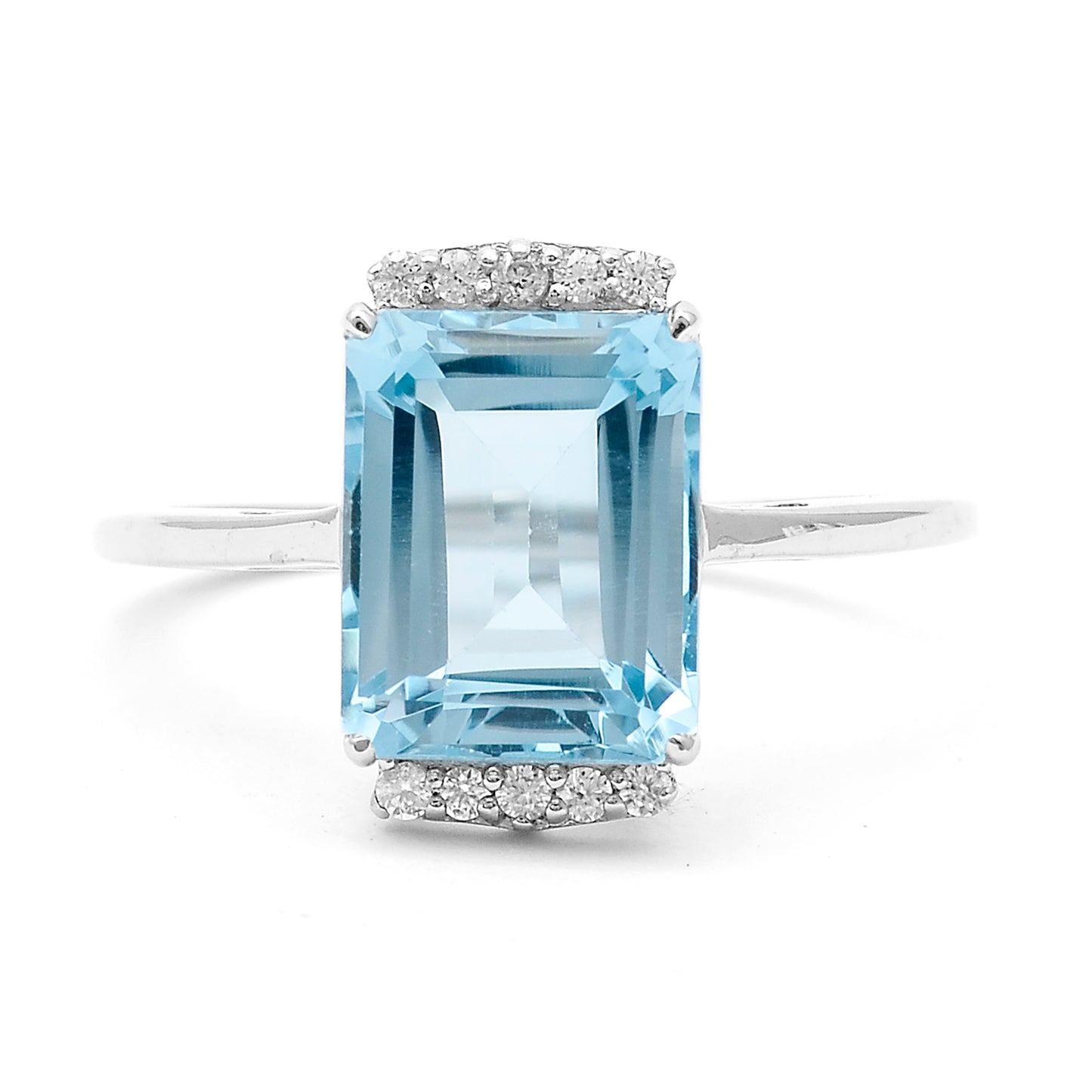 4.67 Ct Octagon Blue Topaz, White Zircon 925 Sterling Silver Ring