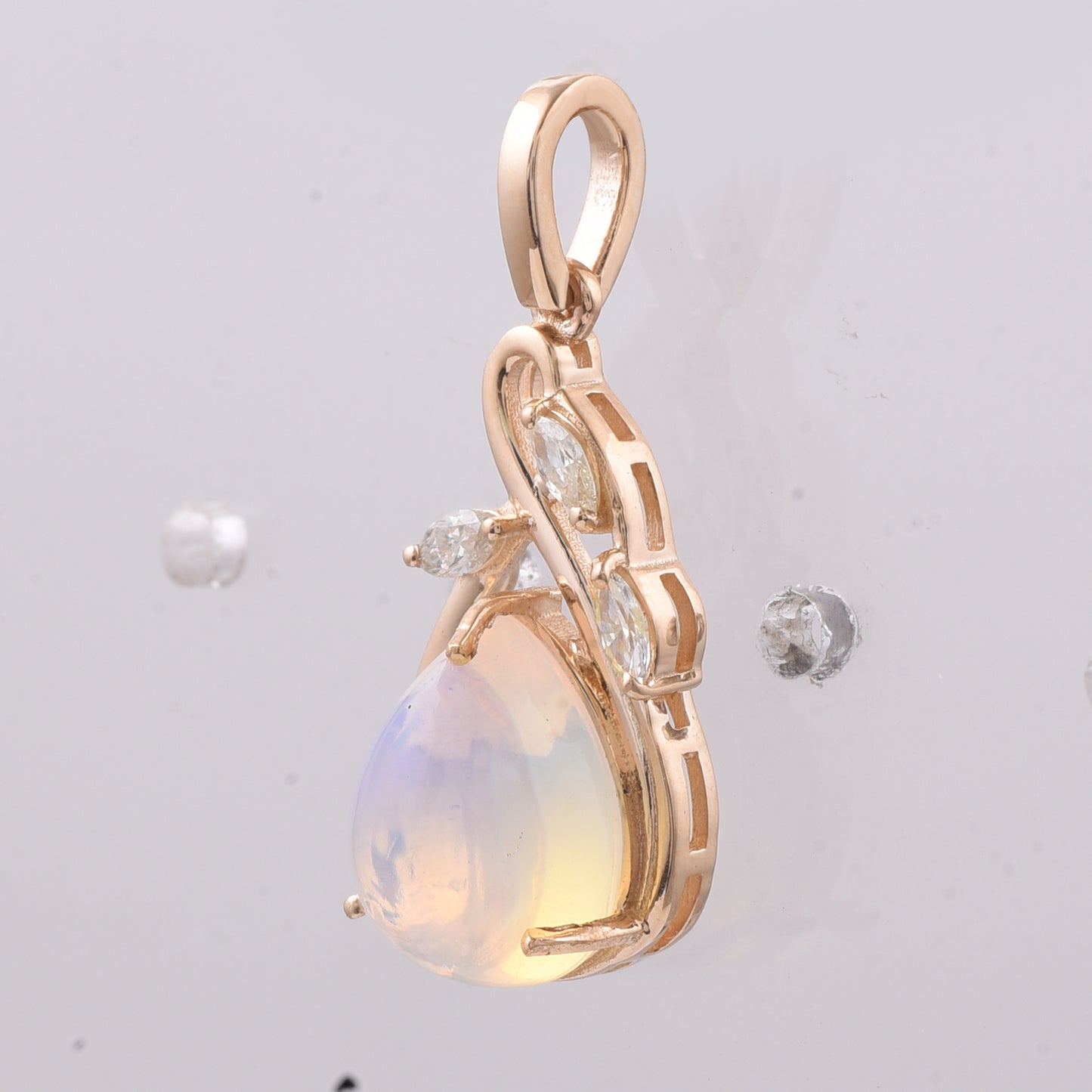 2.30 Ct Pear Cabochon Natural Opal 14K Gold Pendant