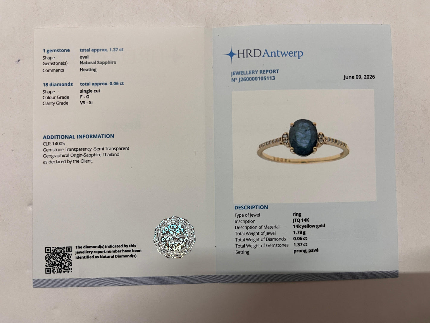 1.43 Ct Oval Mixed Cut Natural Sapphire 14K Gold Ring