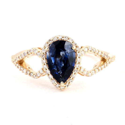 1.76 Ct Pear Mixed Cut Natural Codundum Sapphire 14K Gold Ring