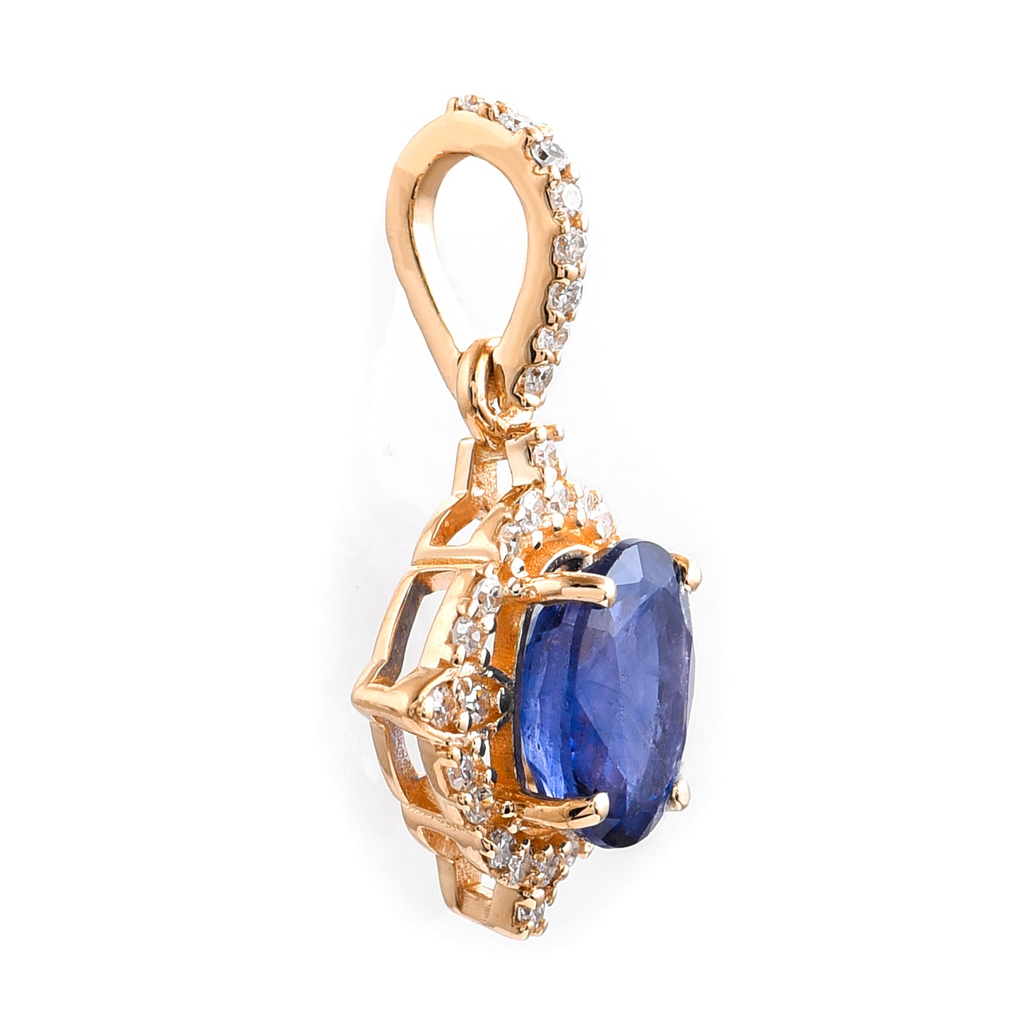 1.16 Ct Oval Mixed Cut Natural Sapphire 14K Gold Pendant