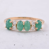 1.28 Ct Oval Cabochon Cut Natural Emerald 14K Gold Ring
