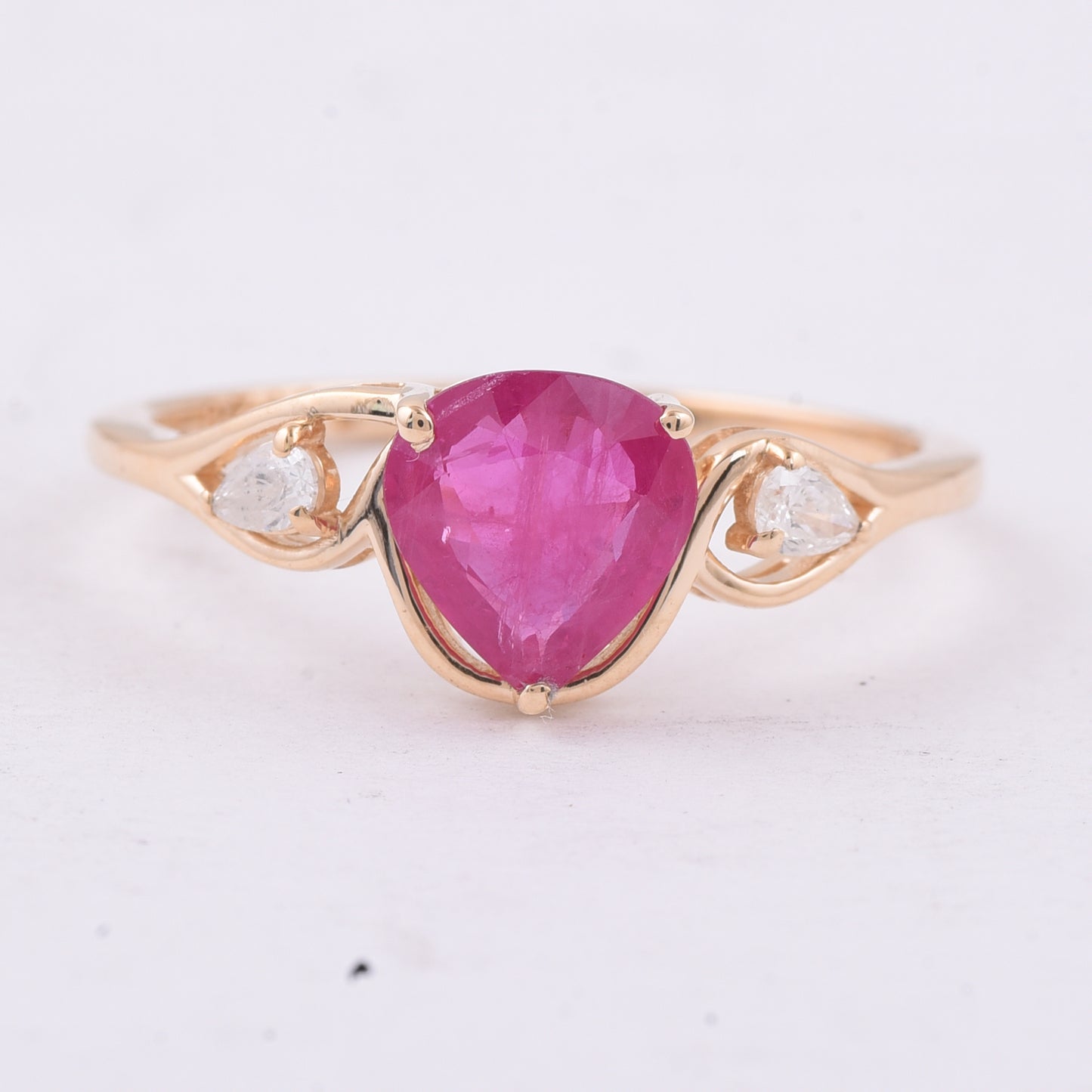 1.22 Ct Pear Natural Ruby 14K Gold Ring