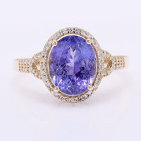 3.16 Ct Oval Mixed Cut Natural Tanzanite 14K Gold Ring