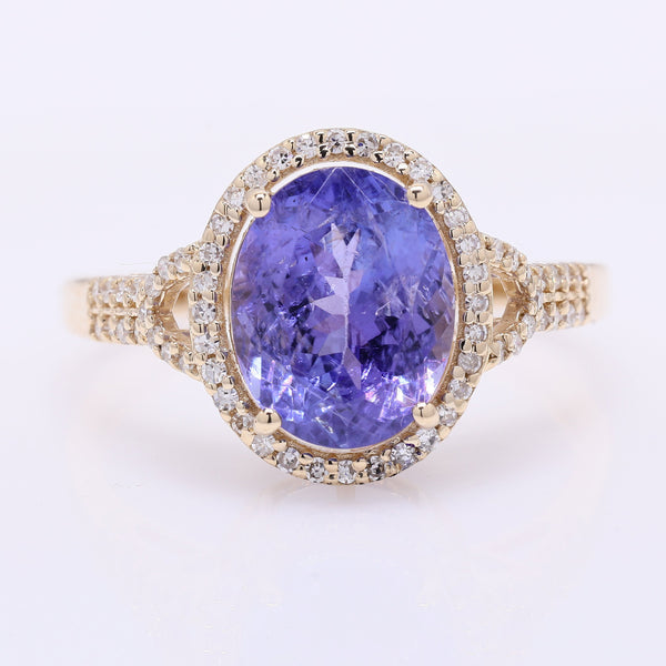 3.16 Ct Oval Mixed Cut Natural Tanzanite 14K Gold Ring