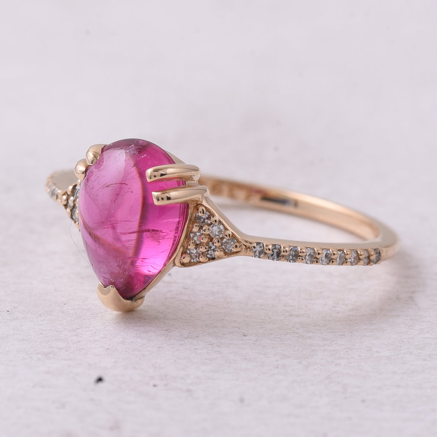 1.67 Ct Pear Cabochon Natural Pink Tourmaline 14K Gold Ring