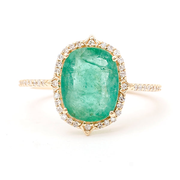 2.26 Ct Cushion Natural Emerald 14K Gold Ring