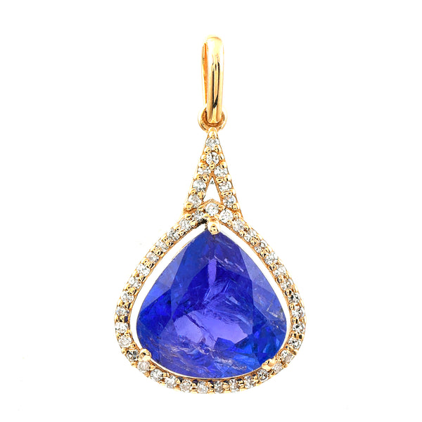 3.51 Ct Pear Mixed Cut Natural Tanzanite 14K Gold Pendant