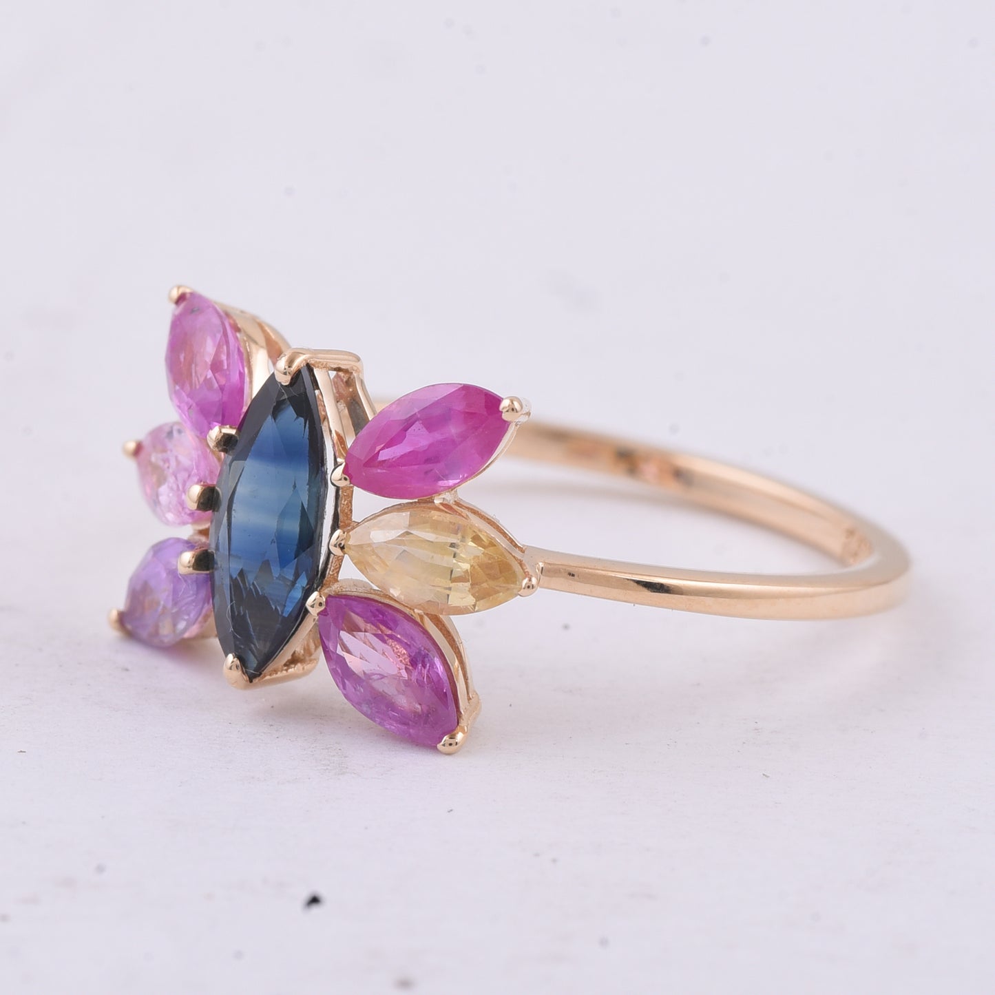 2.07 Ct Marquise Natural Multi-Coloured Sapphire 14K Gold Ring