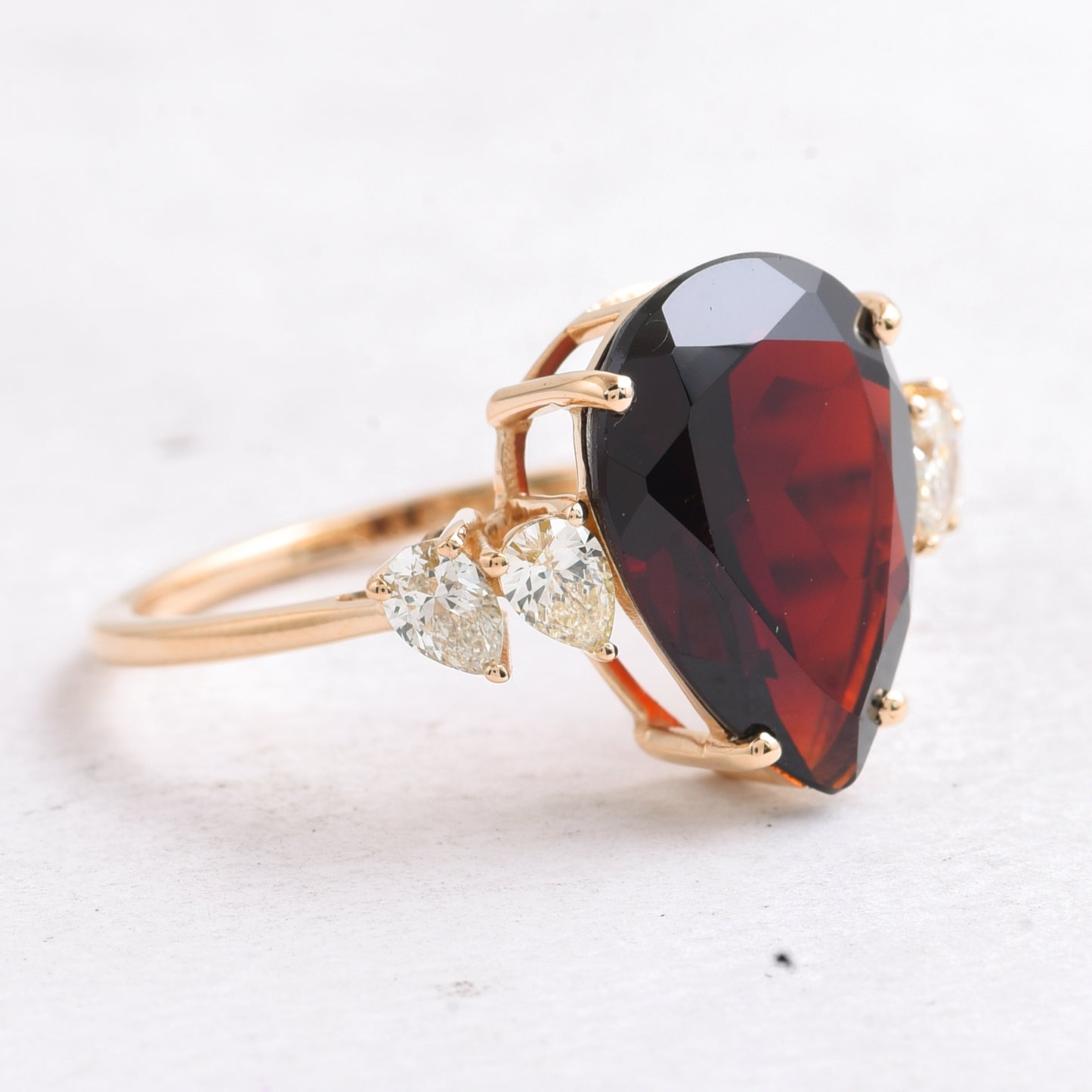 5.85 Ct Pear Mixed Cut Natural Garnet 14K Gold Ring