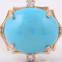 4.49 Ct Oval Cabochon Cut Natural Turquoise 14K Gold Ring