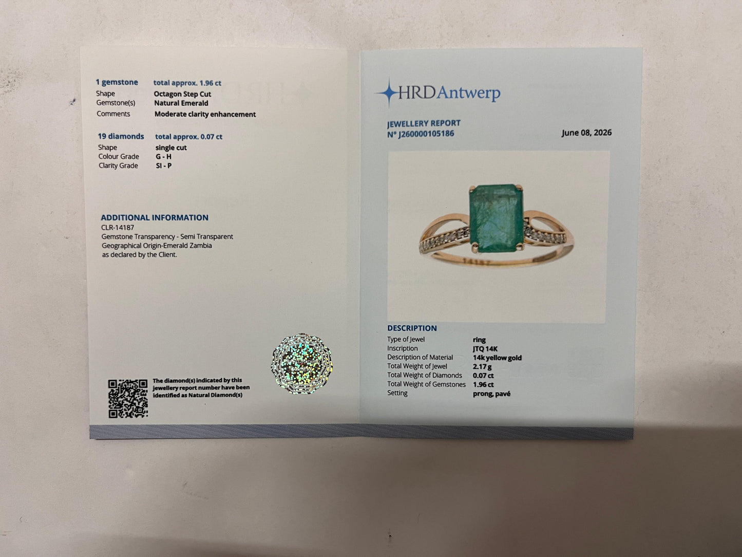 2.03 Ct Octagon Step Cut Natural Emerald 14K Gold Ring