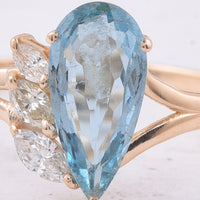 1.08 Ct Pear Natural Aquamarine 14K Gold Ring