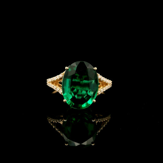 3.63 Ct Oval Mixed Cut Lab Grown Emerald 14K Gold Ring