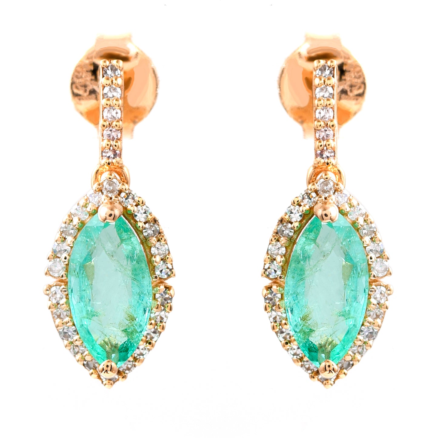1.30 Ct Marquise Mixed Cut Natural Emerald 14K Gold Earrings