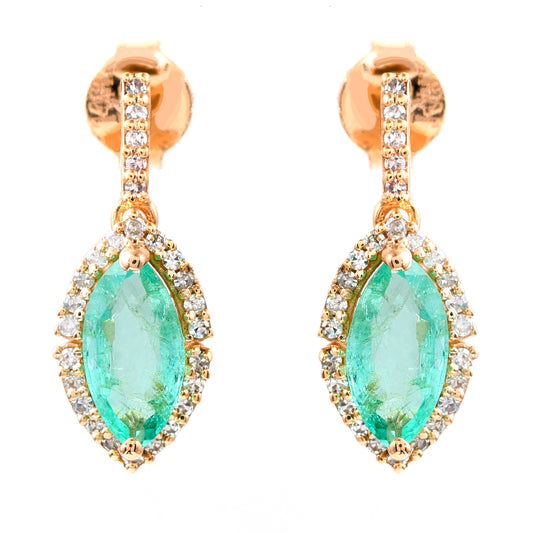 1.30 Ct Marquise Mixed Cut Natural Emerald 14K Gold Earrings