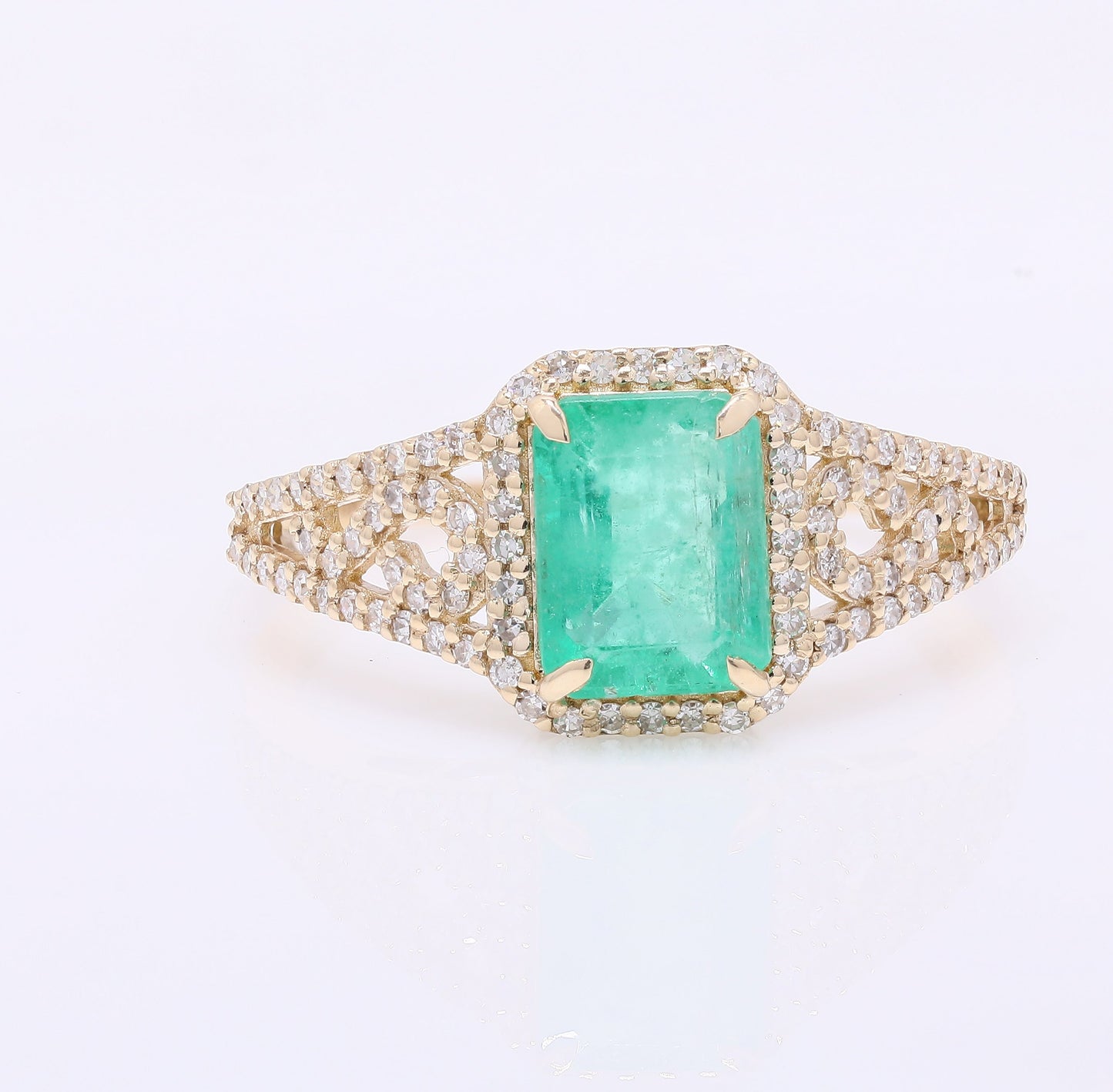 1.73 Ct Octagon Step Cut Natural Emerald 14K Gold Ring