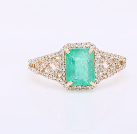 1.73 Ct Octagon Step Cut Natural Emerald 14K Gold Ring