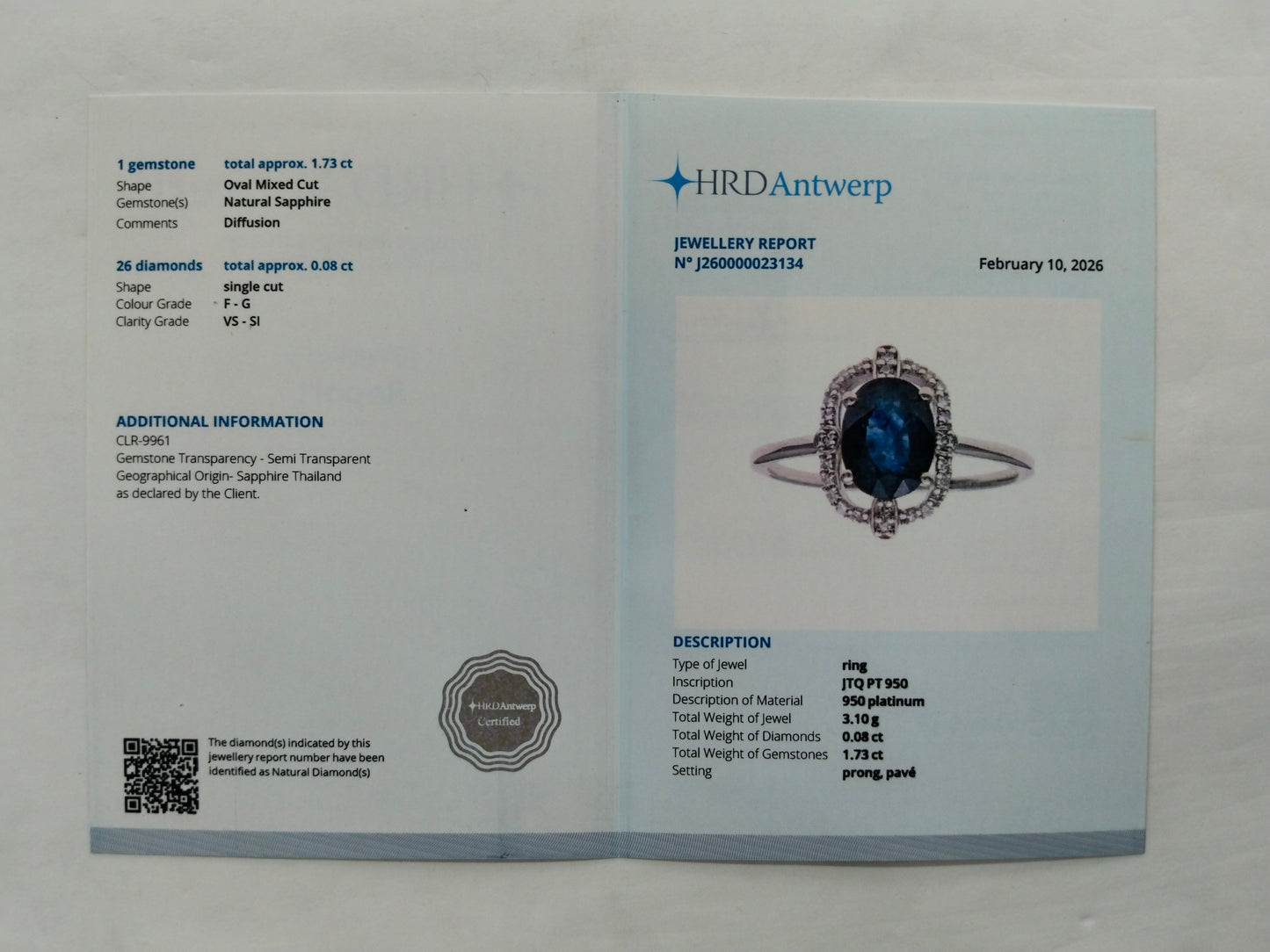 1.81 Ct Oval Mixed Cut Natural Sapphire 950 Platinum Ring