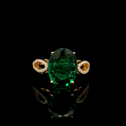 3.88 Ct Oval Mixed Cut Lab Grown Emerald 14K Gold Ring
