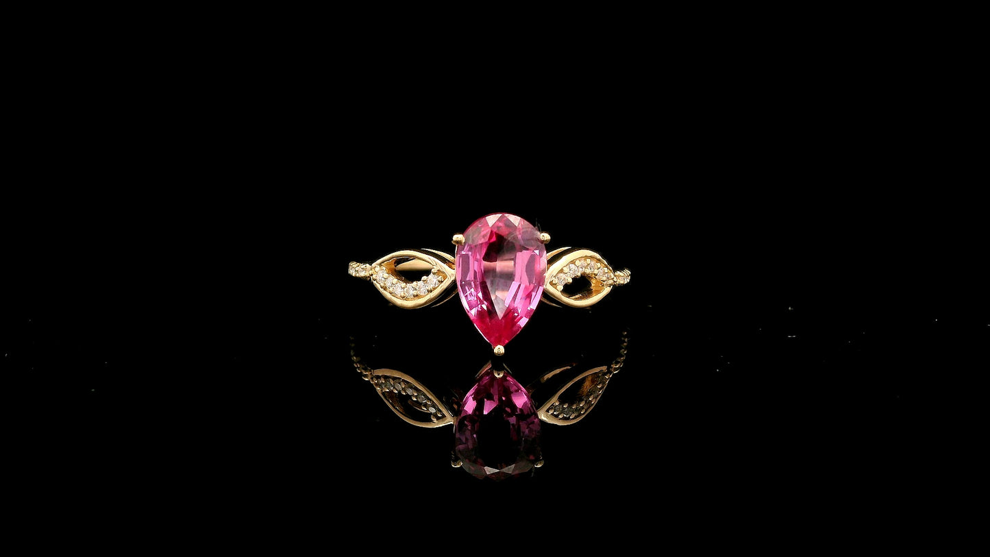 1.87 Ct Pear Lab Grown Pink Sapphire 14K Gold Ring