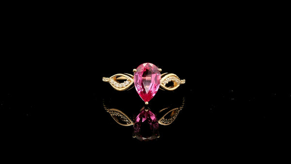 1.87 Ct Pear Lab Grown Pink Sapphire 14K Gold Ring