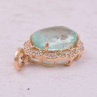 3.51 Ct Oval Mixed Cut Natural Emerald 14K Gold Pendant