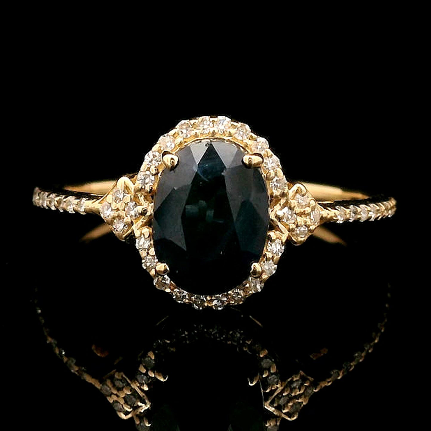 1.70 Ct Oval Mixed Cut Natural Sapphire 14K Gold Ring