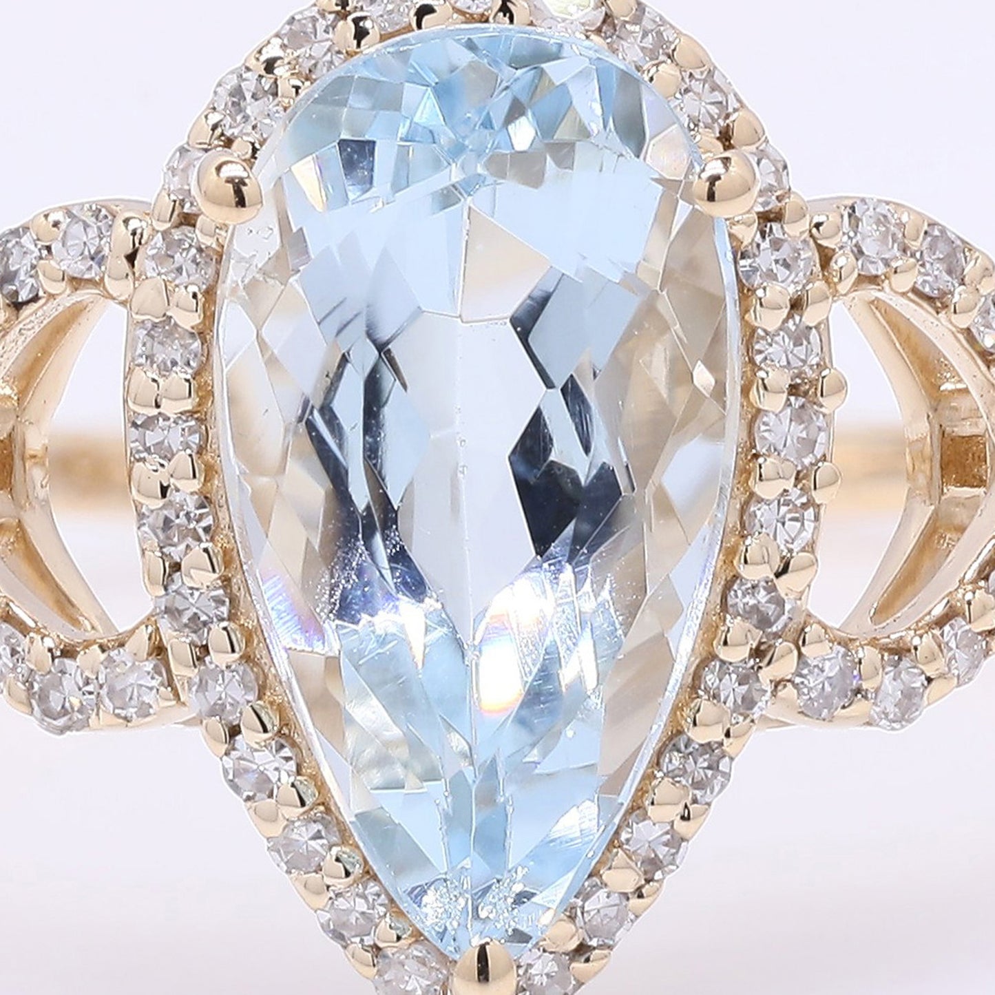 2.06 Ct Pear Mixed Cut Natural Aquamarine 14K Gold Ring
