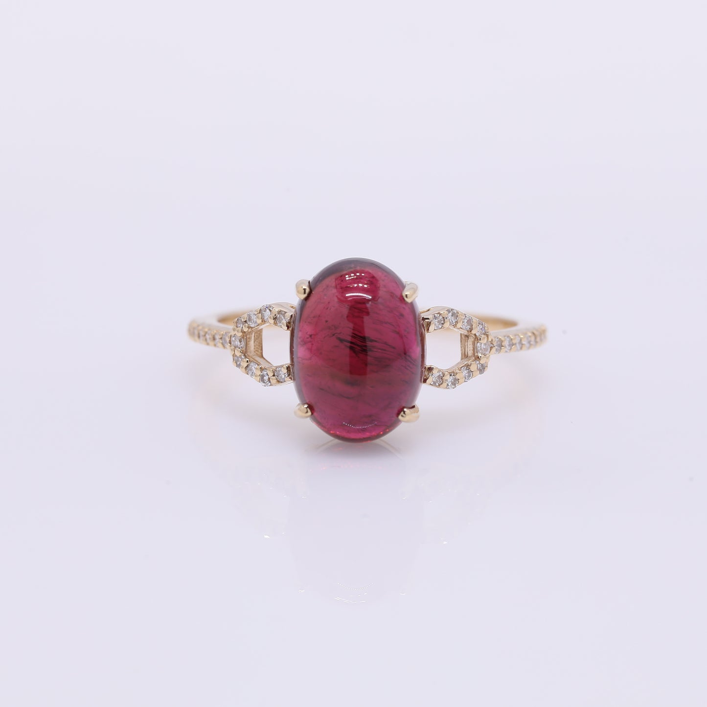 3.70 Ct Oval Cabochon Cut Natural Rubellite 14K Gold Ring
