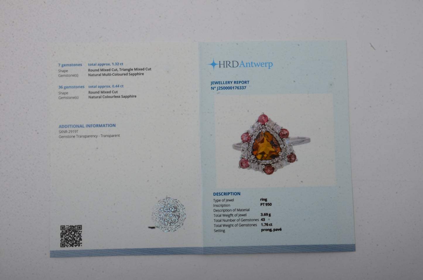 1.76 Ct Triangle Mixed Cut, Round Mixed Cut Natural Multi-Coloured Tourmaline 950 Platinum Ring