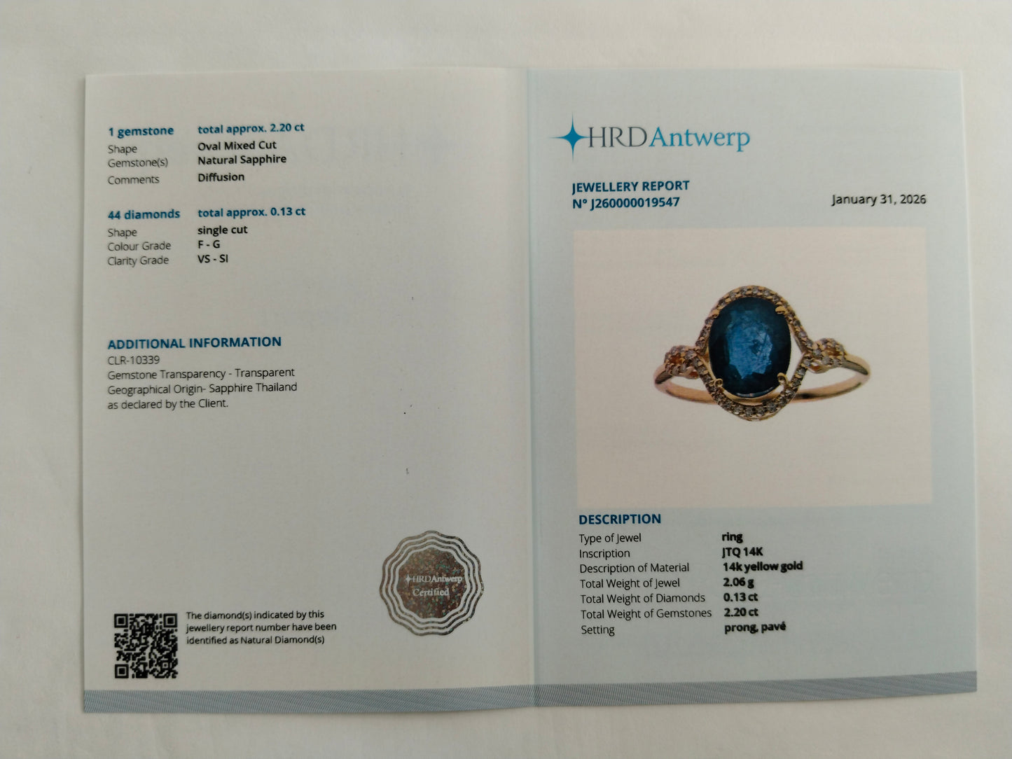 2.33 Ct Oval Mixed Cut Natural Sapphire 14K Gold Ring