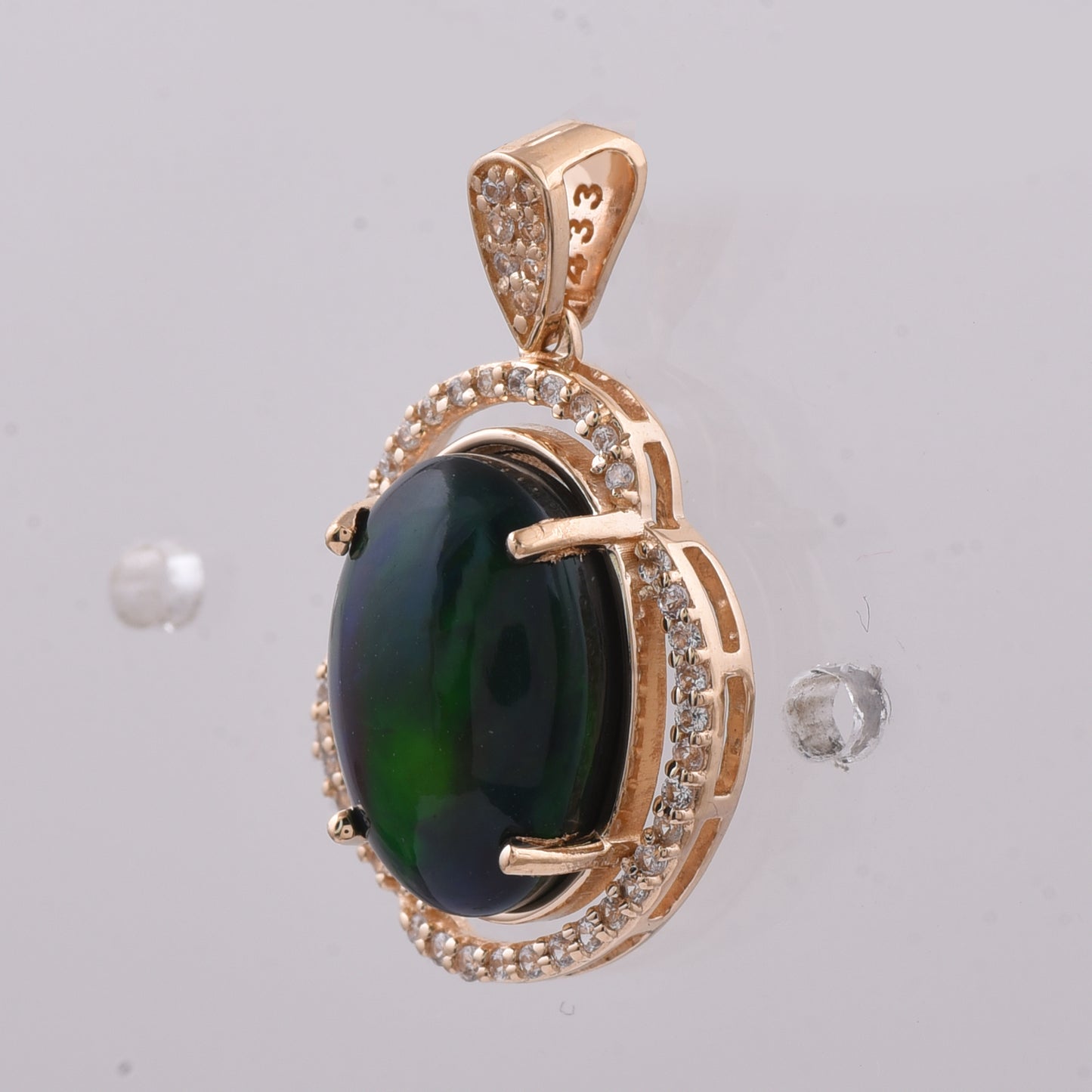 3.12 Ct Oval Cabochon Cut Natural Black Opal 14K Gold Pendant