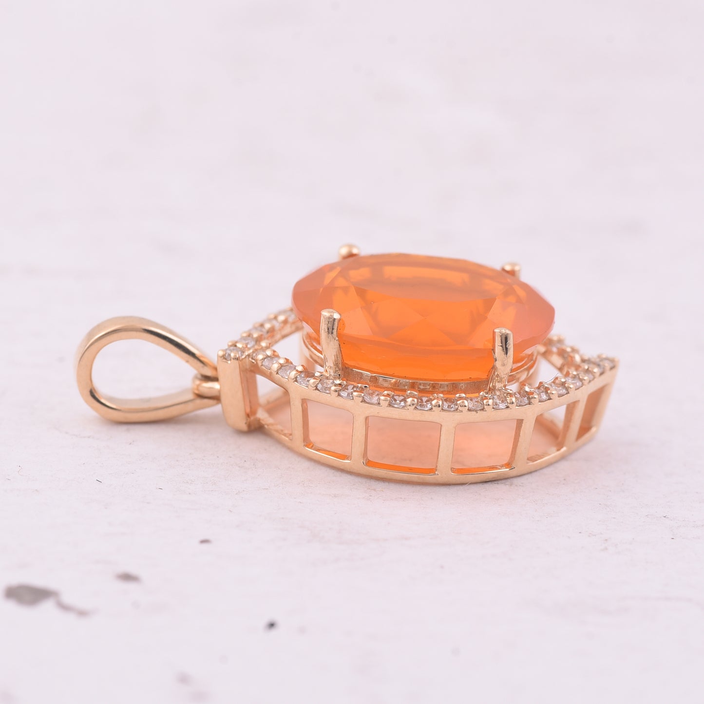 2.67 Ct Oval Mixed Cut Natural Fire Opal 14K Gold Pendant