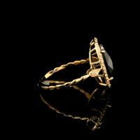 3.77 Ct Oval Mixed Cut Lab Grown Sapphire 14K Gold Ring